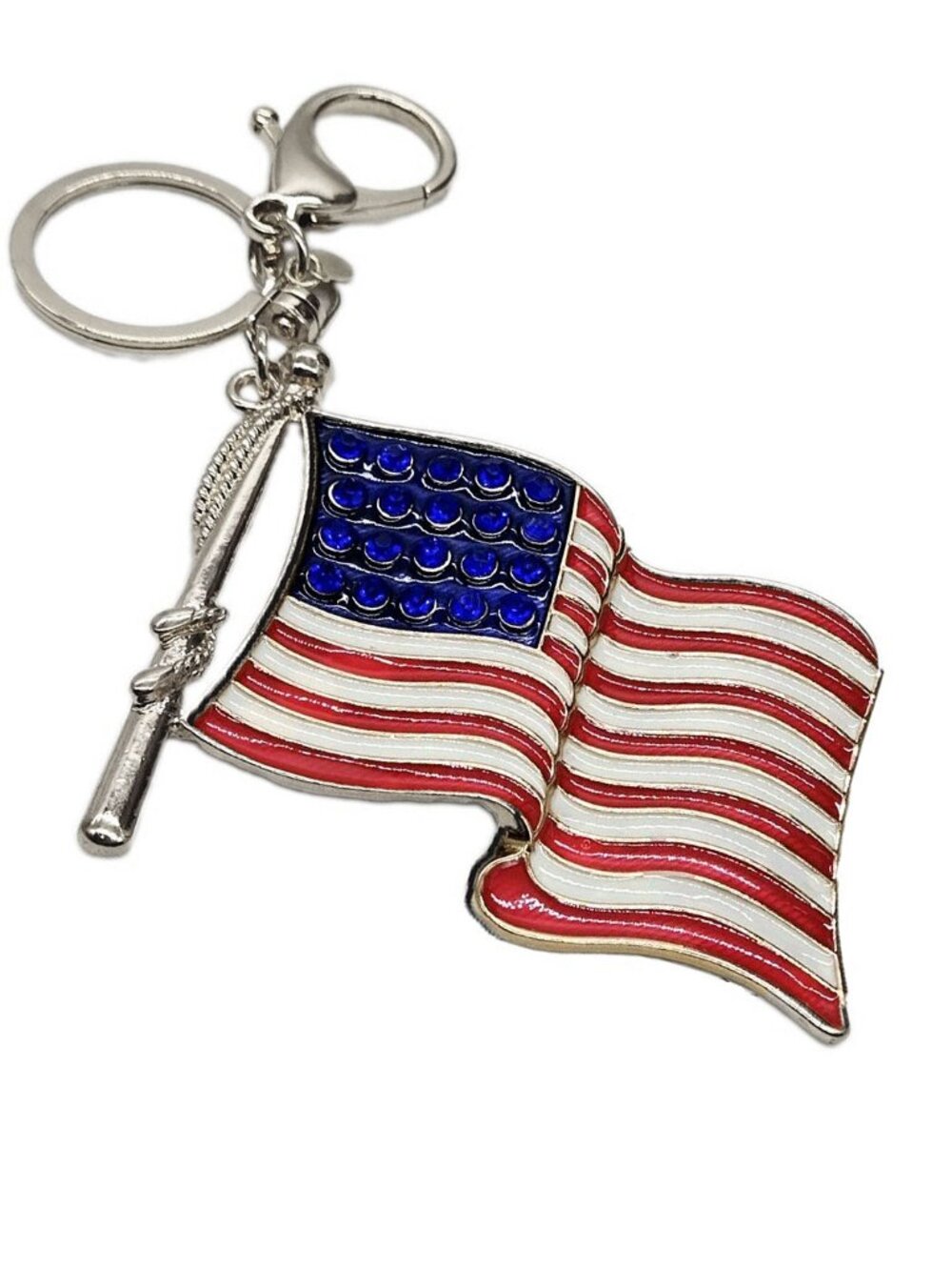 Kirks Folly UNITED STATES FLAG Enamel KEY CHAIN Charmer Silvertone Keychain